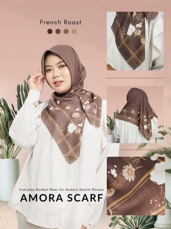 Saqqina Hijab - Hijab Segi Empat Amora - Dark Brown ML (Square Scarf Motif Premium Lasercut) — foto 1
