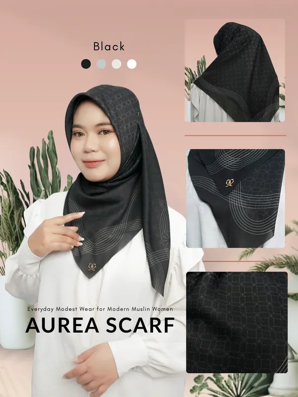 Saqqina Hijab - Hijab Segi Empat Aurea - Black ML (Square Scarf Motif Premium Lasercut) — foto 1