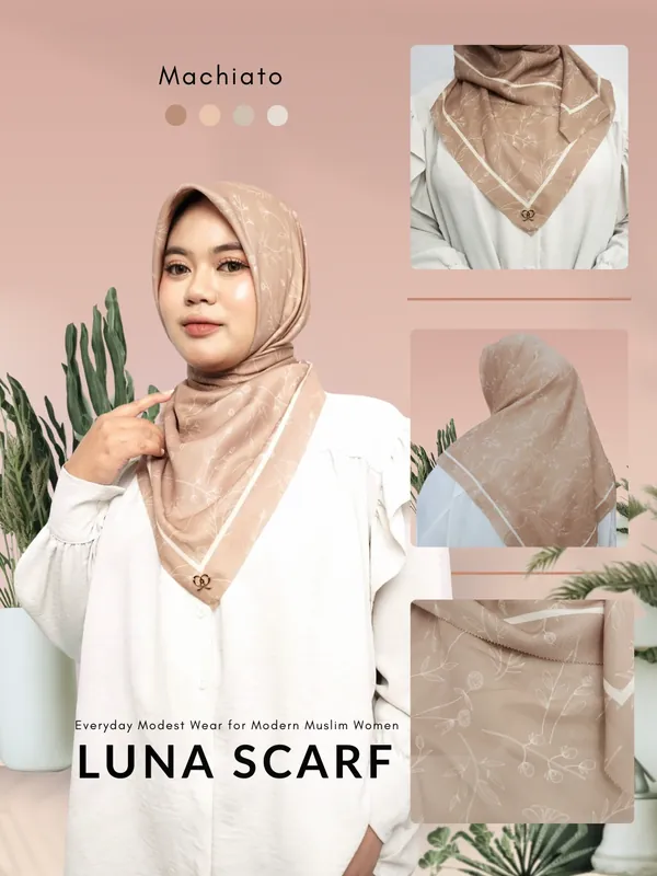 Saqqina Hijab - Hijab Segi Empat Luna - Macchiato ML (Square Scarf Motif Premium Lasercut) — foto 1