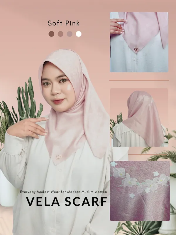 Saqqina Hijab - Hijab Segi Empat Vela - Soft Pink ML (Square Scarf Motif Premium Lasercut) — foto 1